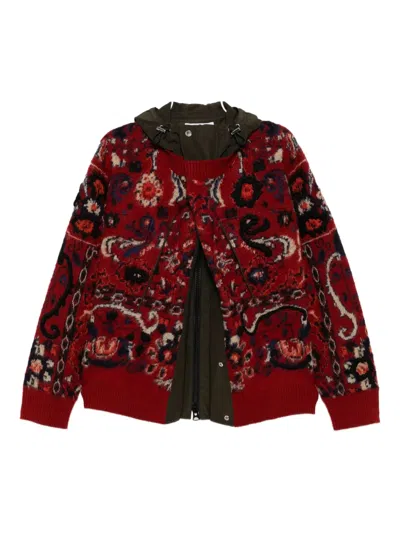Sacai Floral-jacquard Bomber Jacket In Red