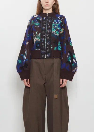 Sacai Floral Jacquard Knit Jacket In Brown 601