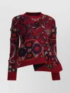 Sacai Womens Bordeaux Floral Wavy-hem Wool Jumper