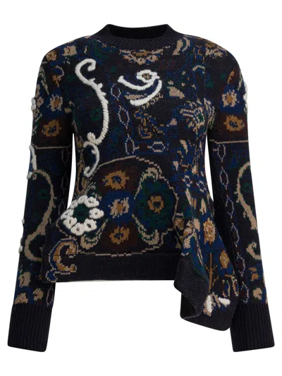 Sacai Floral Jacquard Knit Sweater Knitwear Blue