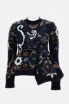 Sacai Floral Jacquard Asymmetric Wool Sweater In Blue