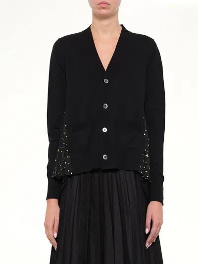 Sacai Floral Mix Cardigan In Black