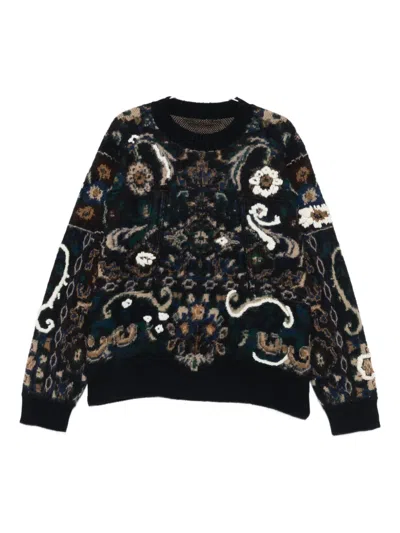 Sacai Floral-pattern Crew-neck Sweater In Blue