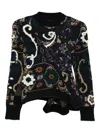 Sacai Floral Jacquard Asymmetric Wool Sweater In Black