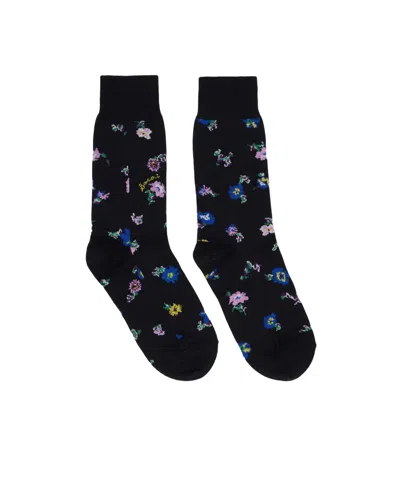 Sacai Floral Pattern Mid-calf Socks In Black