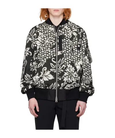Sacai Floral-print Bomber Jacket In 001 Black