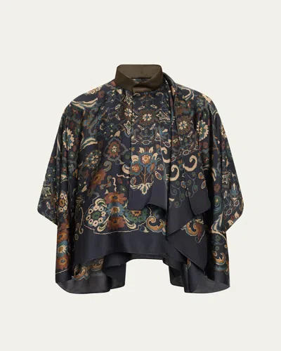 Sacai Floral Print Cap In Blue