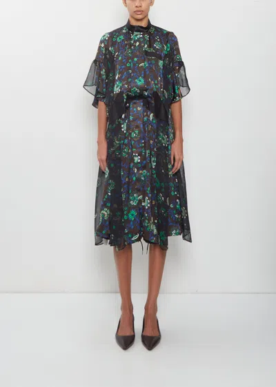 Sacai Floral-print Satin Midi Dress In Multi