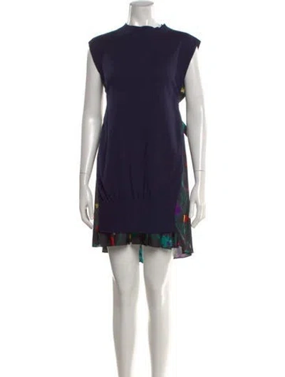 Pre-owned Sacai Floral Print Knee-length Dress In Black/blue