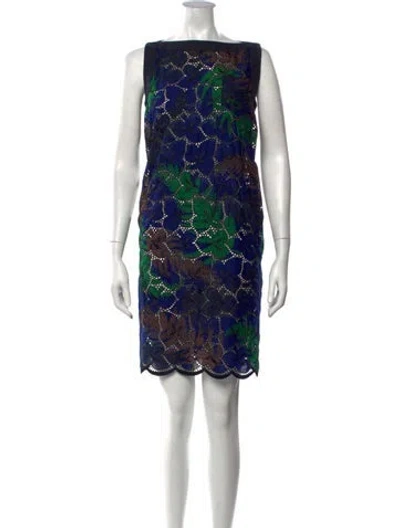 Pre-owned Sacai Floral Print Knee-length Dress In Blue