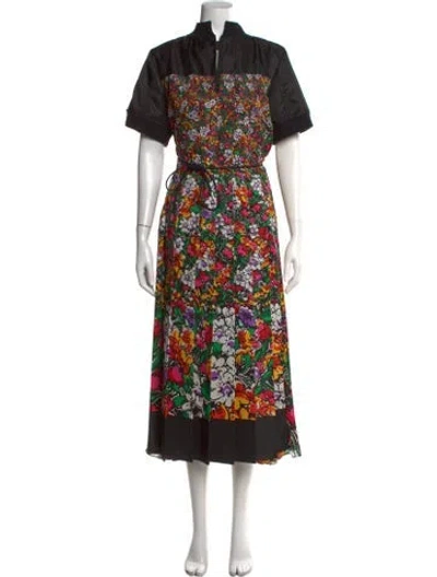 Pre-owned Sacai Floral Print Long Dress In Black