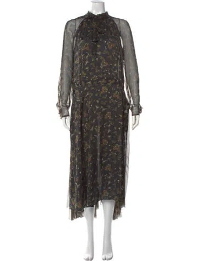 Pre-owned Sacai Floral Print Long Dress In Green