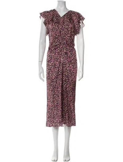 Pre-owned Sacai Floral Print Long Dress In Purple