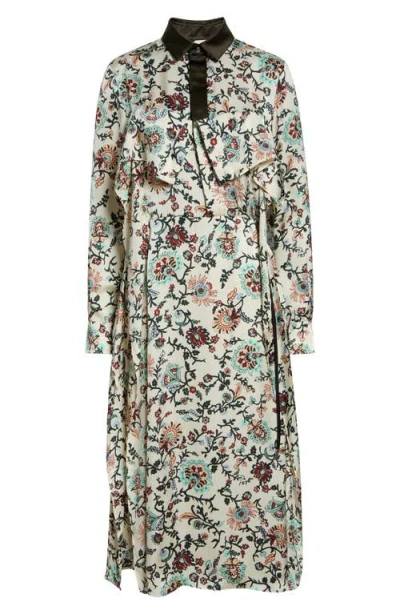 Sacai Floral Print Long Sleeve Cotton Shirtdress In Multi