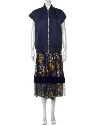 Pre-owned Sacai Floral Print Midi Length Dress In Blue