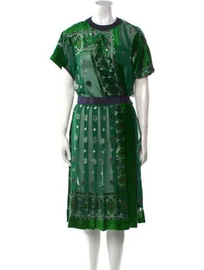 Pre-owned Sacai Floral Print Midi Length Dress In Green