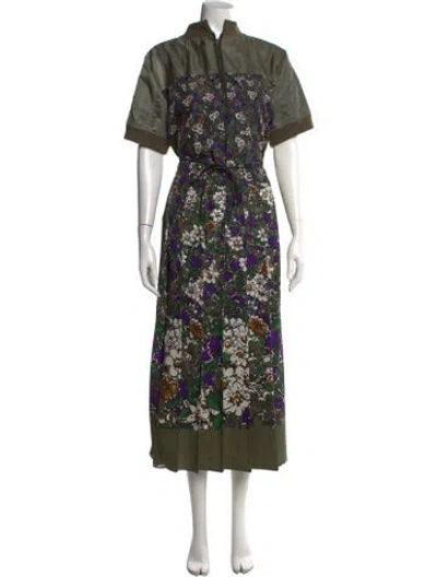 Pre-owned Sacai Floral Print Midi Length Dress In Green