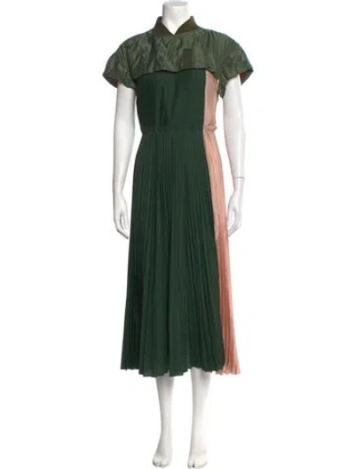 Pre-owned Sacai Floral Print Midi Length Dress In Green