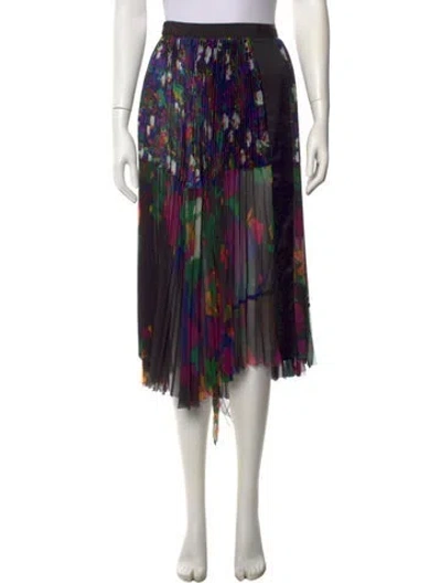 Pre-owned Sacai Floral Print Midi Length Skirt In Black