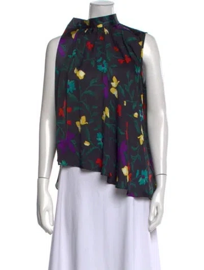 Pre-owned Sacai Floral Print Mock Neck Blouse In Blue