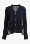 Sacai Floral Print Paneled Cardigan In Blue