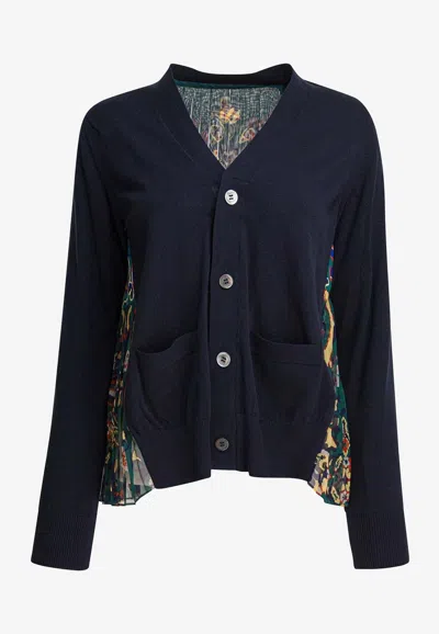 SACAI FLORAL PRINT PANELED CARDIGAN