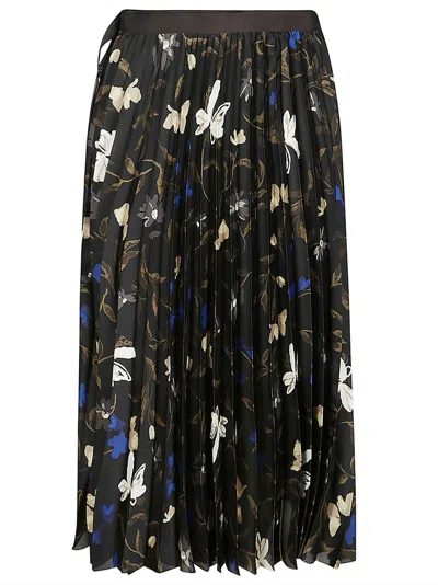 Sacai Floral Print Pleated Flare Skirt In Multi