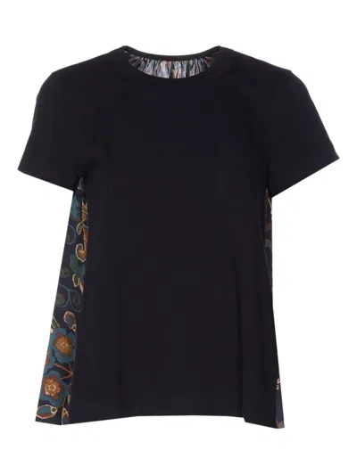 Sacai Floral-print Pocket T-shirt In Black