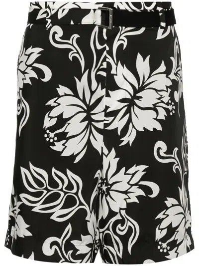 Sacai Floral-print Poplin Shorts In Black