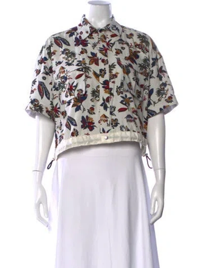 Pre-owned Sacai Floral Print Short Sleeve Button-up Top In Multi