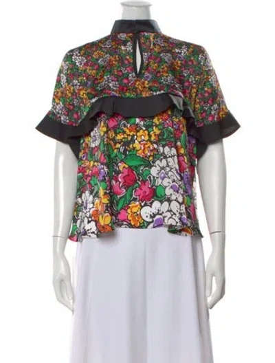 Pre-owned Sacai Floral Print Short Sleeve Top W/ Tags In Black