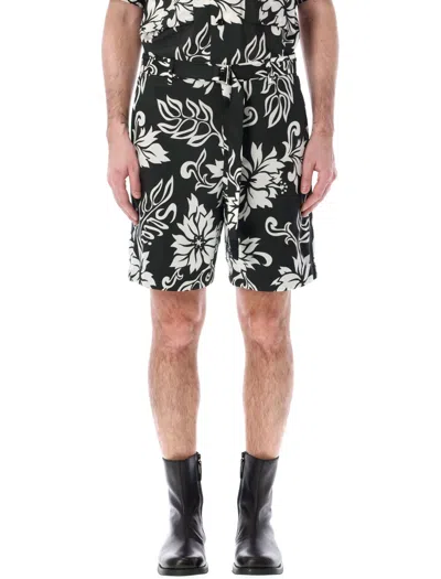 Sacai Floral Print Short In Black