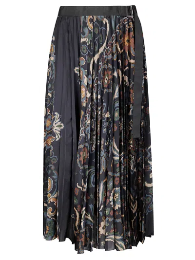 Sacai Floral Print Skirt In Blue