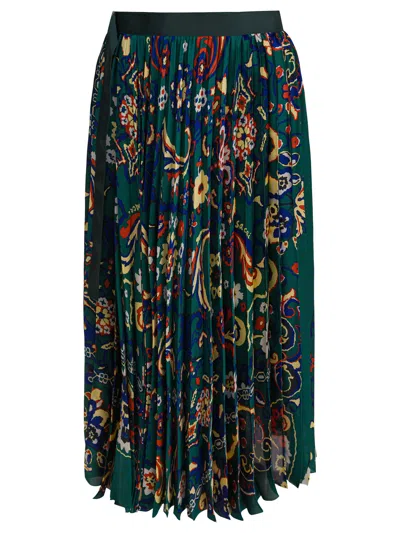 Sacai Skirt With Floral Print And Elastic Waistband In Multi