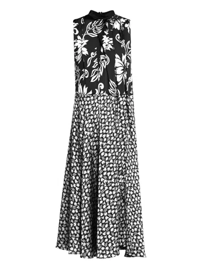 Sacai Floral-print Sleeveless Dress In Black