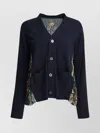 Sacai Floral Print Paneled Cardigan In Blue