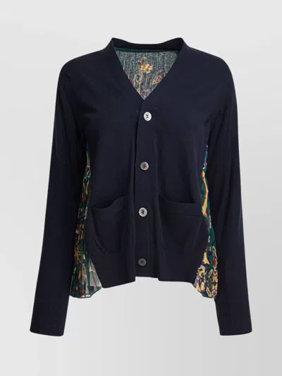 SACAI FLORAL PRINT V-NECK CARDIGAN