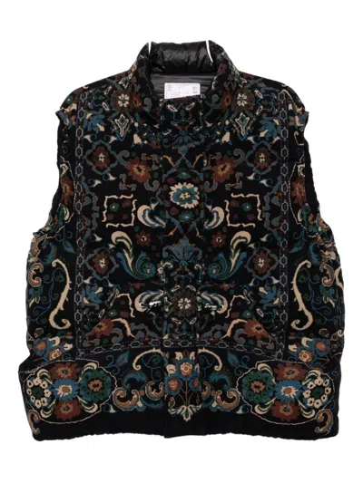 Sacai Floral-print Vest In Black