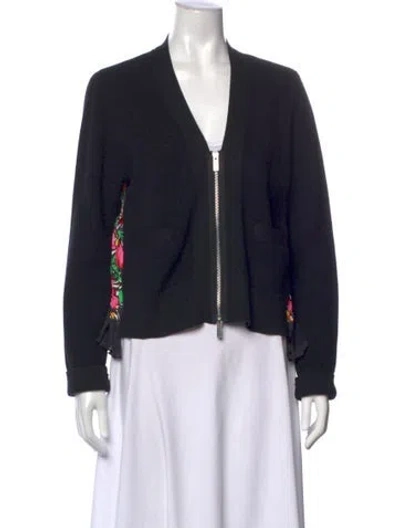 Pre-owned Sacai Floral Print V-neck Sweater In Black