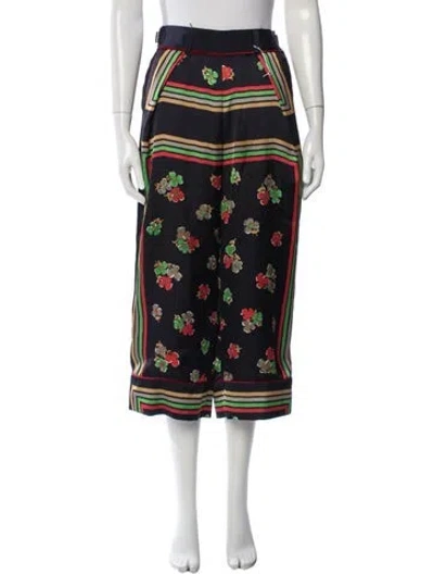Pre-owned Sacai Floral Print Wide Leg Pants In Black
