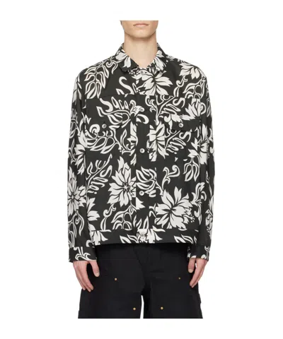 Sacai Floral Printed Button-up Jacket In Black