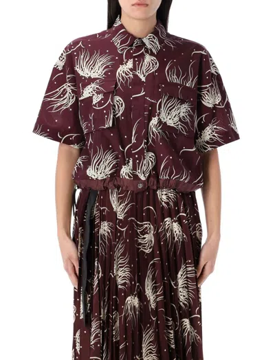 Sacai Dotted Flower Shirt Bowling Collar In Red