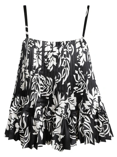 Sacai Floral Printed Sleeveless Top In Black