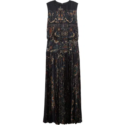 Sacai Floral Sleeveless Gathered & Pleated Dress In Black