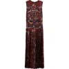 Sacai Floral Sleeveless Gathered & Pleated Dress In Burgundy