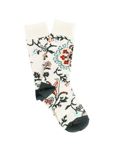 Sacai Floral-intarsia Socks In Neutral