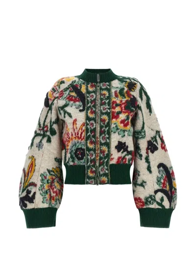 Sacai Floral Jacquard Knit Cropped Zip Jacket In Multi