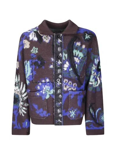 Sacai Floral-jacquard Embroidered Jacket In Brown