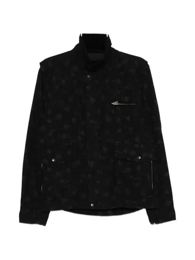 Sacai Floral-print High-neck Jacket In Black
