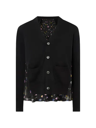Sacai Floral-print Panelled Sweater In Black
